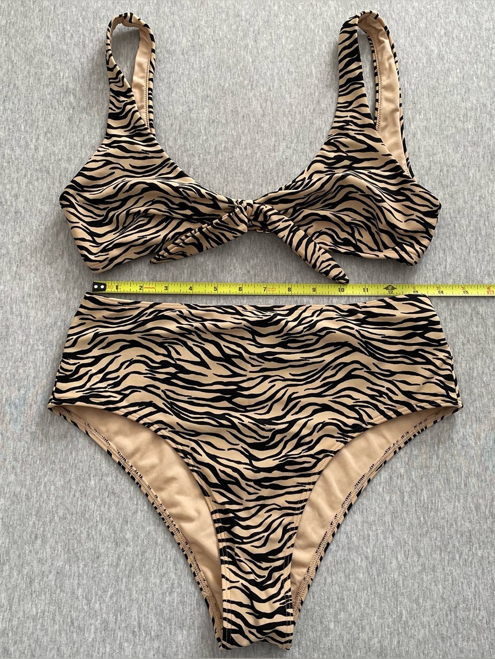 Hollister Swim Beige and Black Size Medium Zebra High-Waist Bikini Set